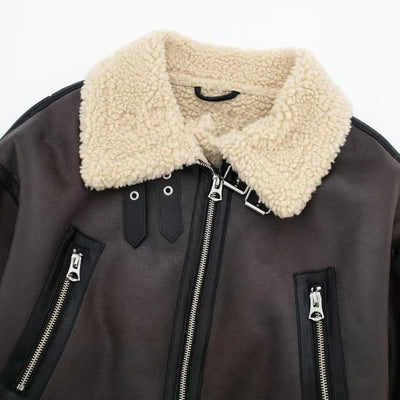 Saran - Biker-Lederjacke mit Wolle