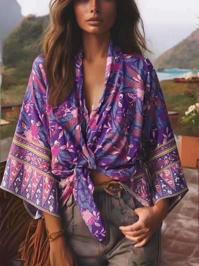 Dina - Vintage Kimono mit buntem Druck