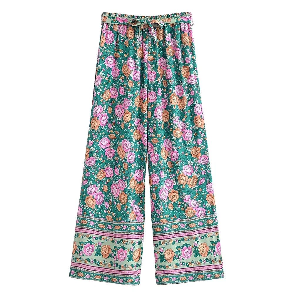 Estelle - Vintage Boho Hose Mit Blumendrück