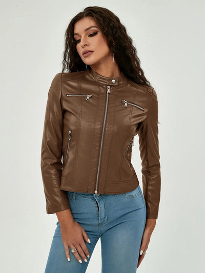 Naimi - Damen Motorrad Lederjacke mit Reißverschlüssen