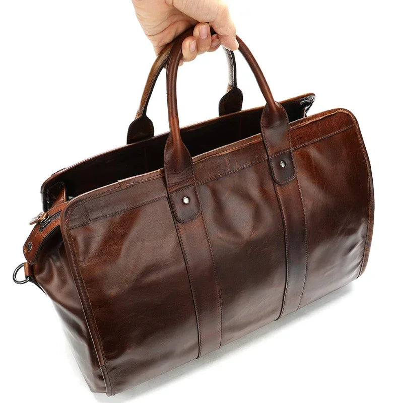 Kasper - Unisex, Vintage-Reisetaschen, Handgepäck, braunes Rindsleder, Reisetaschen mit hoher Kapazität