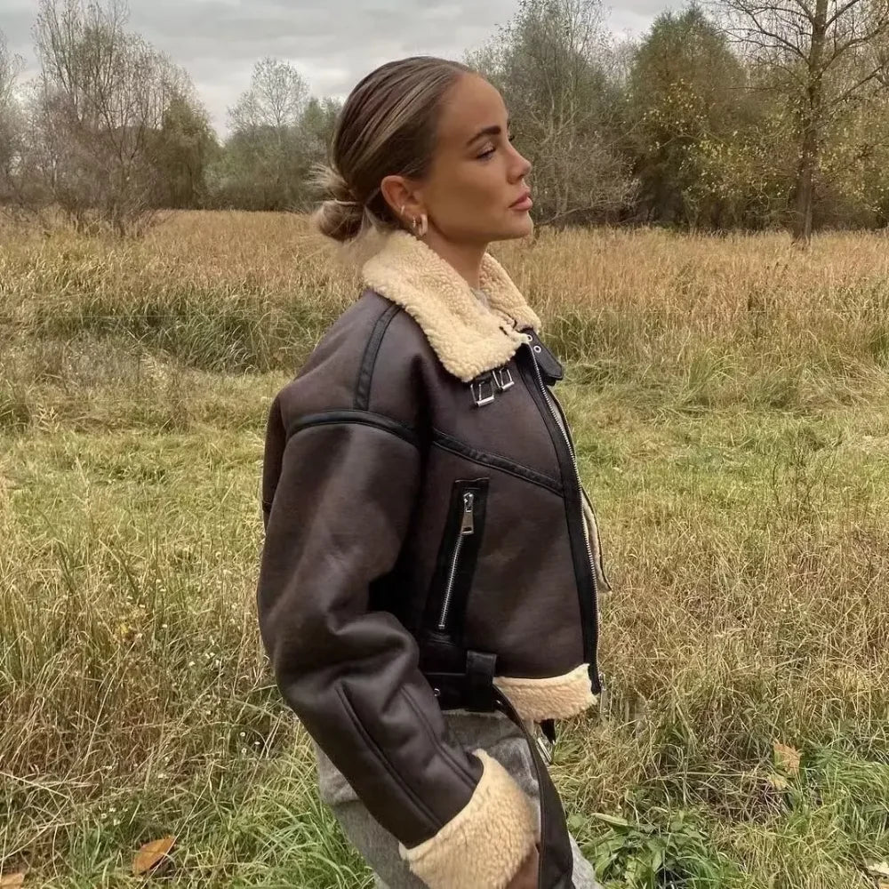 Saran - Biker-Lederjacke mit Wolle