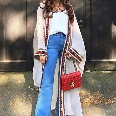 Dina - Vintage Maxi Kimono mit buntem Druck