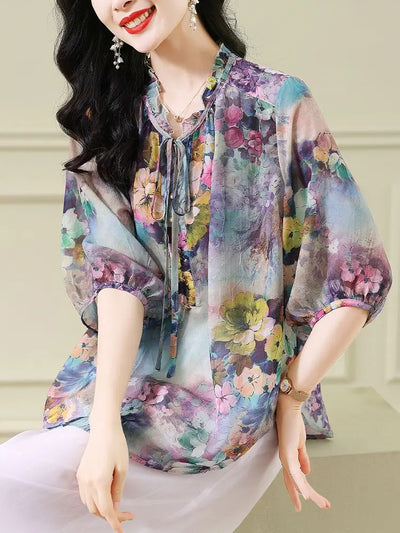Yasmine - Vintage Blumen druck Blusen
