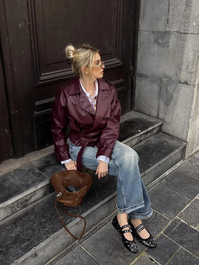 Air | Kurzer Trenchcoat aus veganem Leder