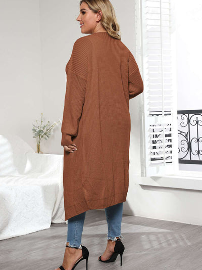 [Übergröße] Solide Farbe 1960er gestrickte lange Strickjacke