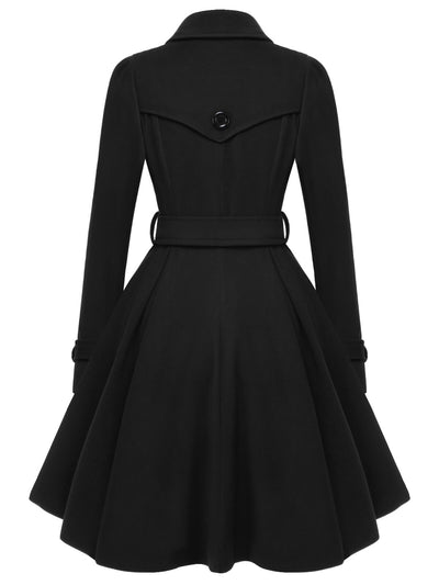Schwarz 1950er Solide Revers Mantel