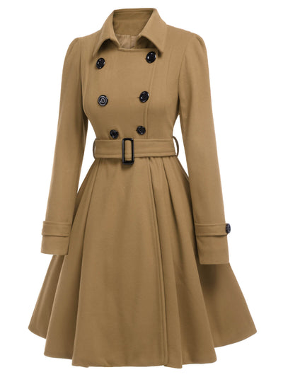 Grün 1950er Solide Revers Schmaler Mantel