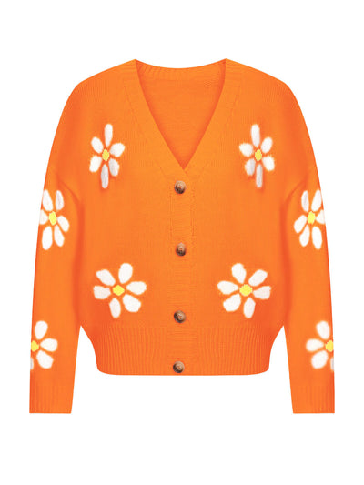 1950er Jacquard Blumenmuster Strickjacke