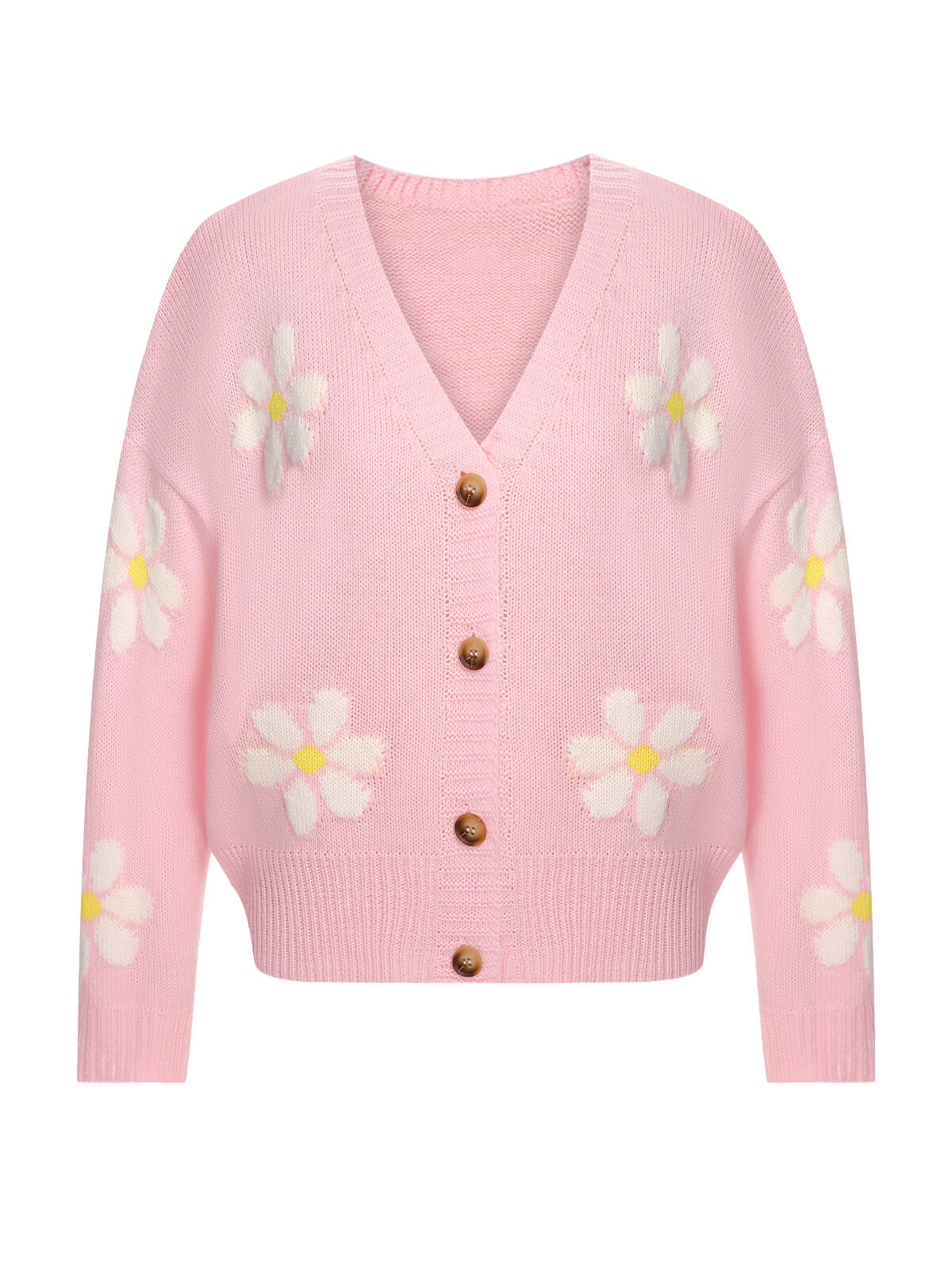 1950er Jacquard Blumenmuster Strickjacke