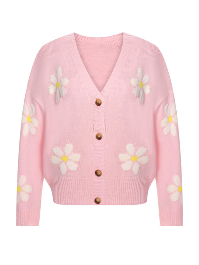1950er Jacquard Blumenmuster Strickjacke