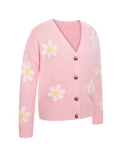 1950er Jacquard Blumenmuster Strickjacke