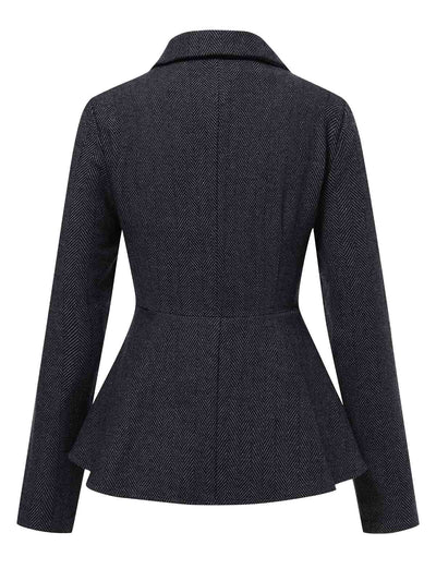 Schwarz 1950er Revers Rüschen Zweireihige Jacke