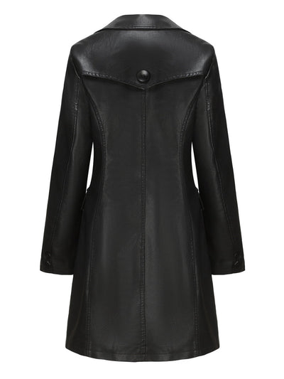 Schwarz 1940er Solide Revers Leder Mantel