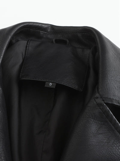 Schwarz 1940er Solide Revers Leder Mantel