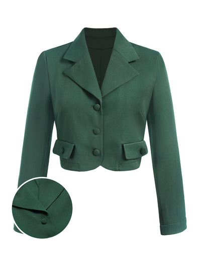 Grün 1940er Revers Knöpfen Kurzer Blazer