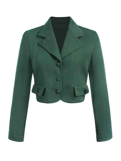 Grün 1940er Revers Knöpfen Kurzer Blazer