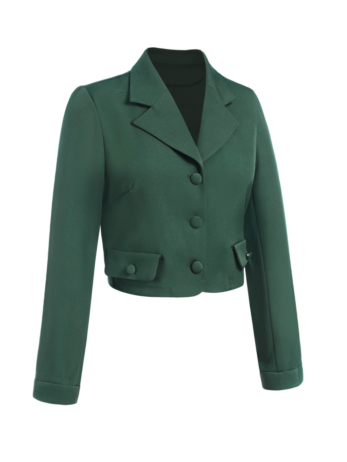 Grün 1940er Revers Knöpfen Kurzer Blazer