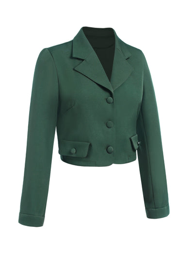 Grün 1940er Revers Knöpfen Kurzer Blazer