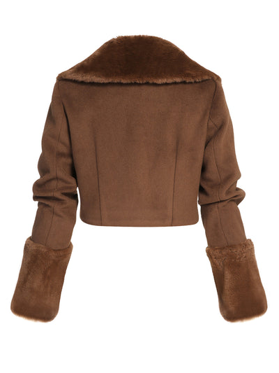 Braune Retro Pelzkragen Bolero Jacke