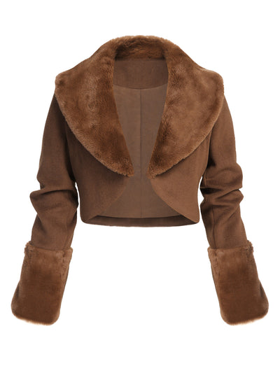 Braune Retro Pelzkragen Bolero Jacke
