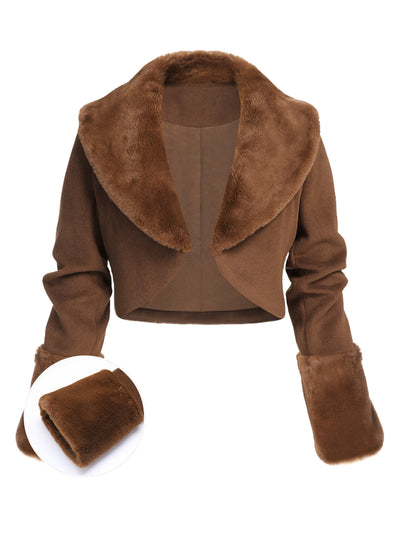 Braune Retro Pelzkragen Bolero Jacke