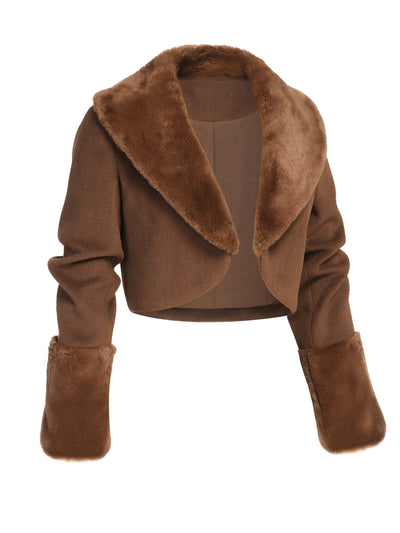 Braune Retro Pelzkragen Bolero Jacke