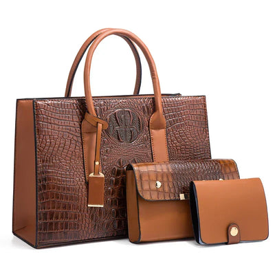 Sabina | Elegantes Handtaschenset mit Krokodilhautmuster, Handtasche und Clutch