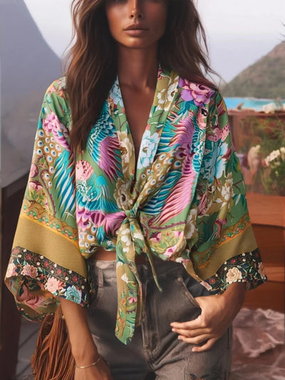 Dina - Vintage Kimono mit buntem Druck
