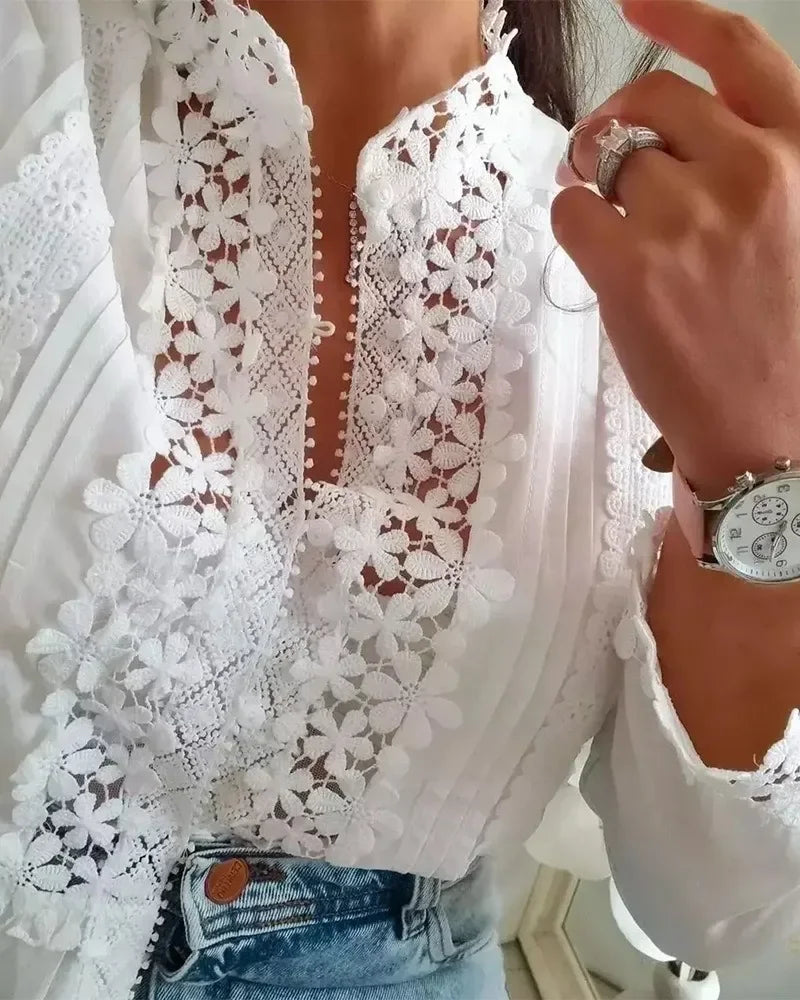 Dori - Böhmische Blumen Bluse mit Lange Arme