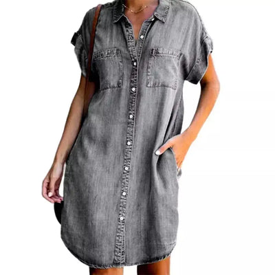 Jia - Ärmellose Kurze Denim Kleid