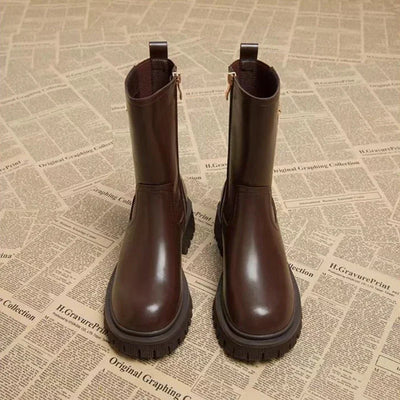 Dorrotea - Bequeme einfache Lederstiefel mit Gürtel und Reißverschluss