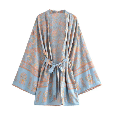 Dina - Lang Vintage Kimono mit buntem Druck