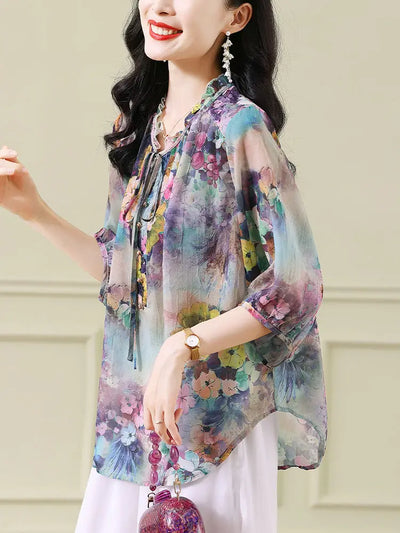 Yasmine - Vintage Blumen druck Blusen