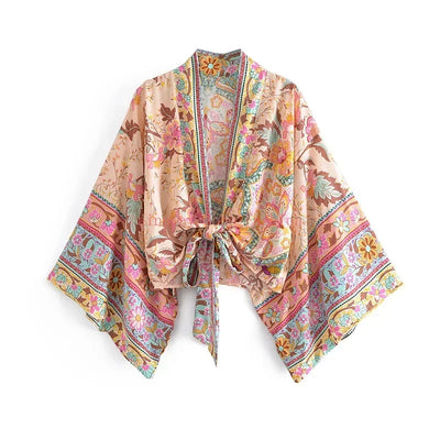 Dina - Vintage Kimono mit buntem Druck