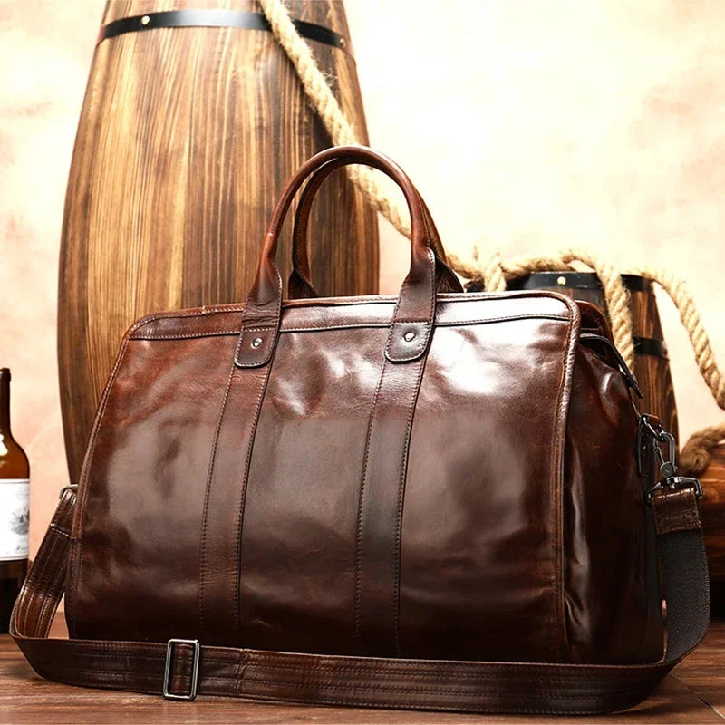 Kasper - Unisex, Vintage-Reisetaschen, Handgepäck, braunes Rindsleder, Reisetaschen mit hoher Kapazität