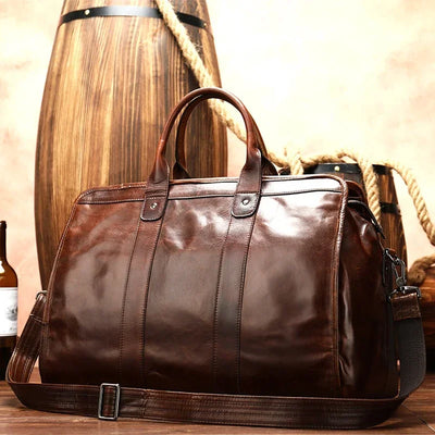 Kasper - Unisex, Vintage-Reisetaschen, Handgepäck, braunes Rindsleder, Reisetaschen mit hoher Kapazität