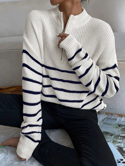 Henrika - Gestreifter Pullover mit Reissverschluss