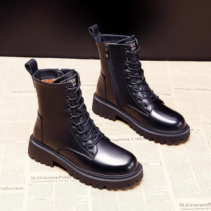 Lenia | Warme Lederstiefel mit Reißverschluss