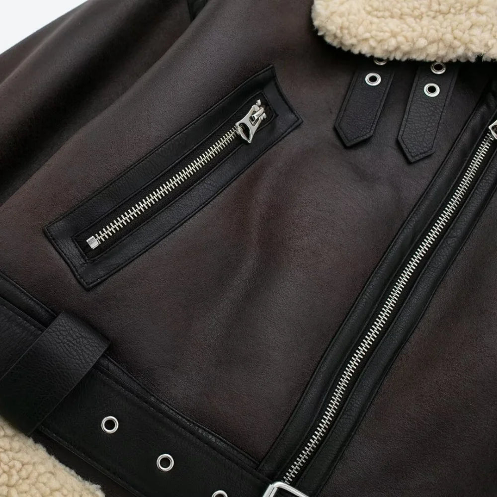 Saran - Biker-Lederjacke mit Wolle