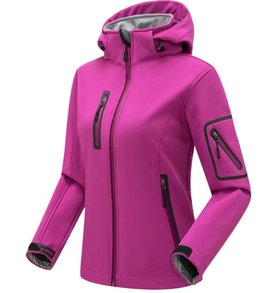 Dorothy - Lange wasserdichte Softshell Wanderjacke - Fleece - abnehmbare Kapuze