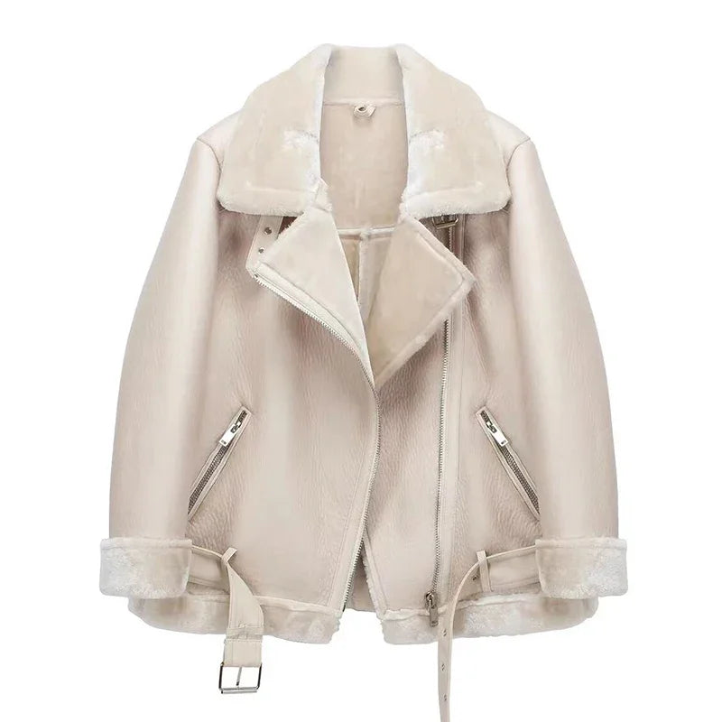 Irina - Warme Lederjacke mit Reißverschlüssen und warmer Innenseite