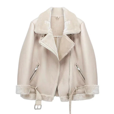 Irina - Warme Lederjacke mit Reißverschlüssen und warmer Innenseite