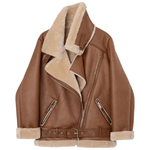 Irina - Warme Lederjacke mit Reißverschlüssen und warmer Innenseite