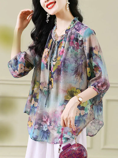 Yasmine - Vintage Blumen druck Blusen