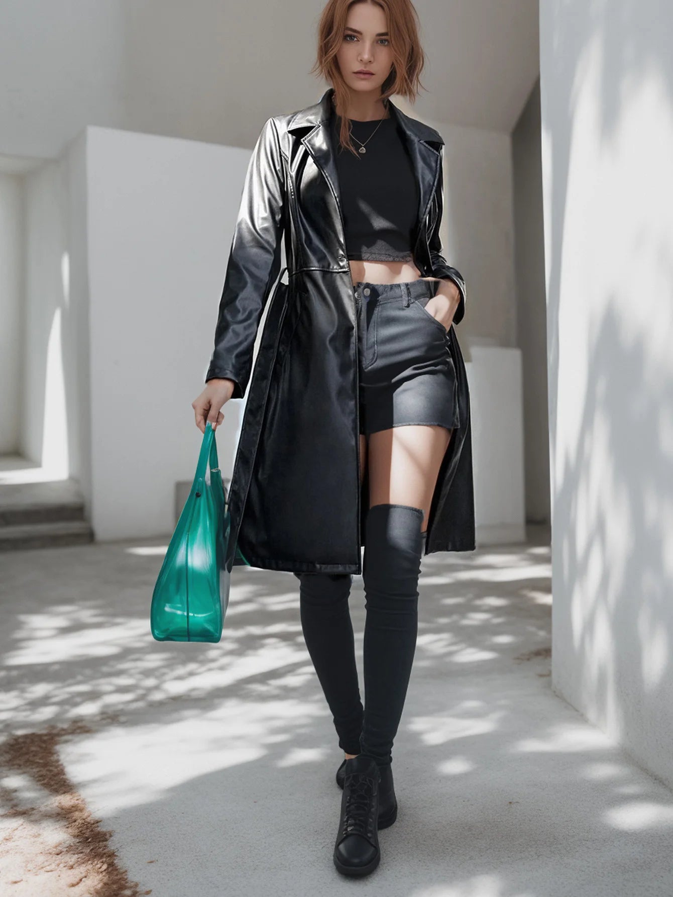 Pompina - Lange stylische Lederjacke