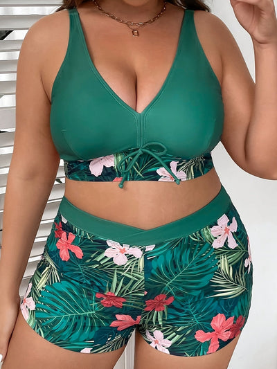Hailey | Ensemble de bikini flatteur à imprimé tropical