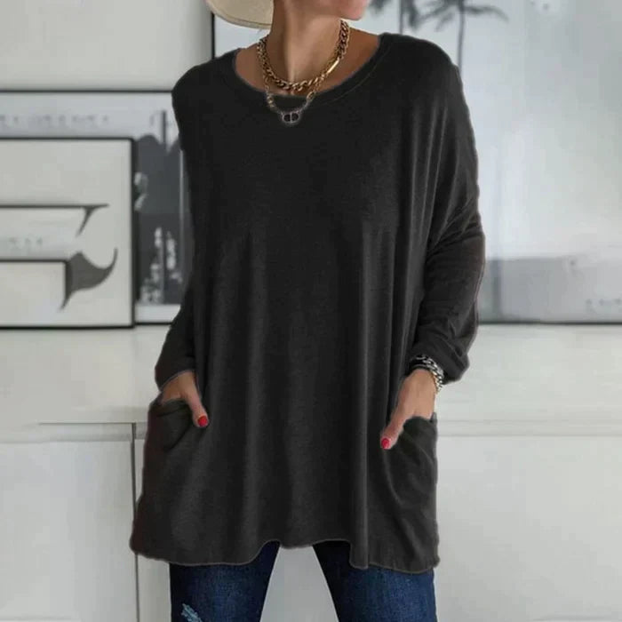 Cariel | Mode Tunika Top Tasche Lose Rundhals Langarm
