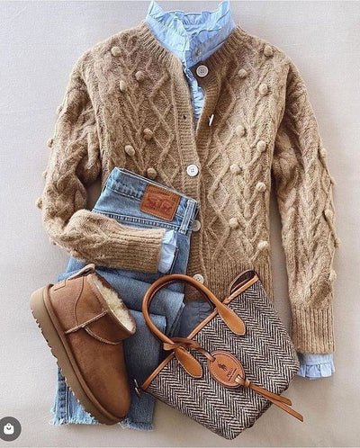 Amelie - Bequeme einfarbige Strickjacke mit langen Ärmeln