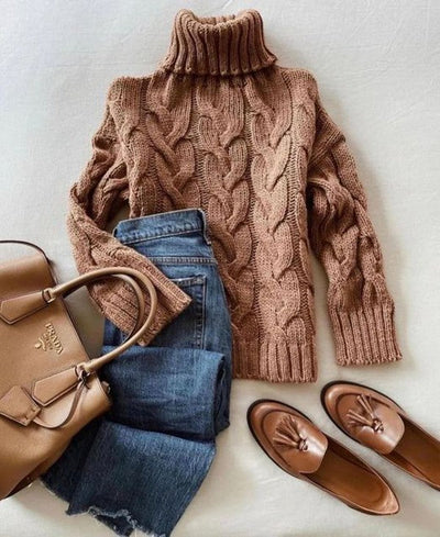 Charlotte - Eleganter einfarbiger Pullover mit hohem Halsausschnitt